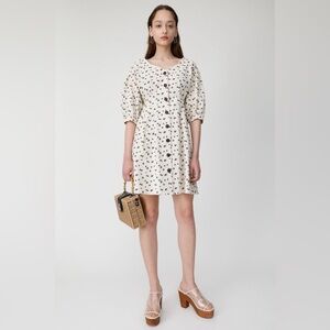MOUSSY Linen-Cotton Button Up Dress with Floral Design (US 2)